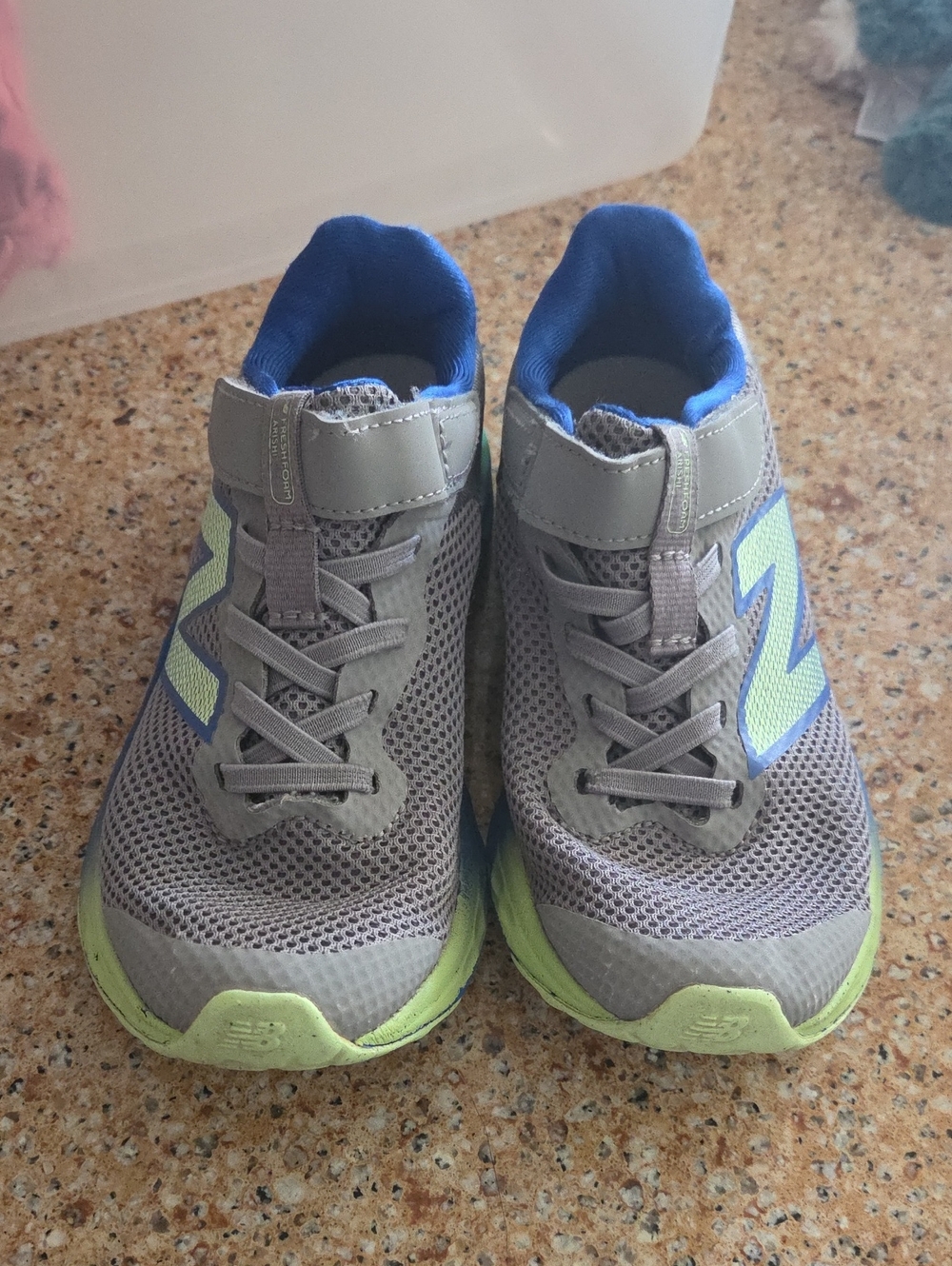 New Balance Kids Gray and Lime/Blue Athletic Sneakers